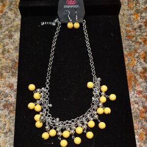 paparazzi Yellow Beaded Fringe Necklace and Earring Set